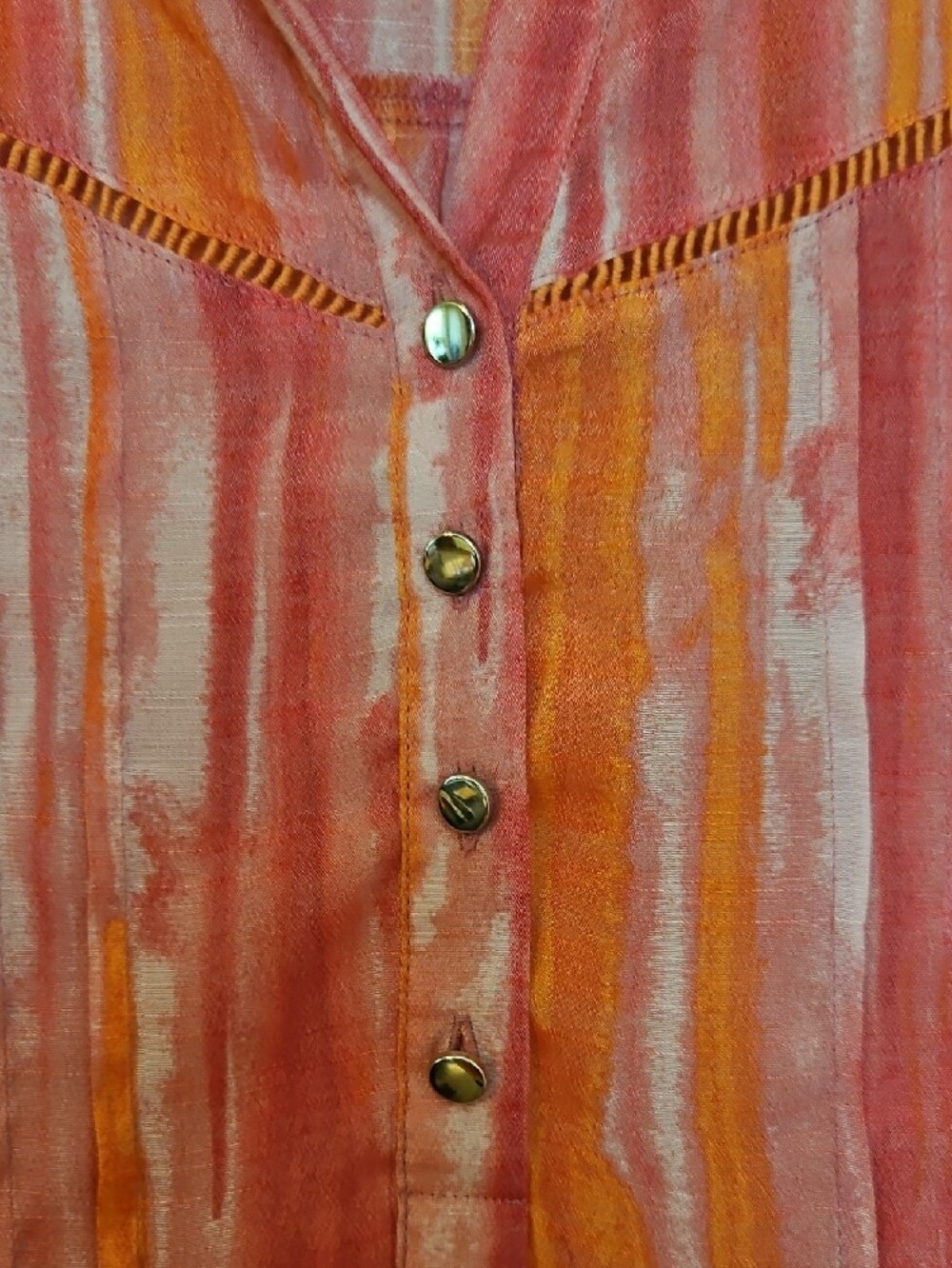 Ava & Grace Pink and Orange Watercolor Stripe Roll-Tab Tunic Shirt - Picture 6 of 7